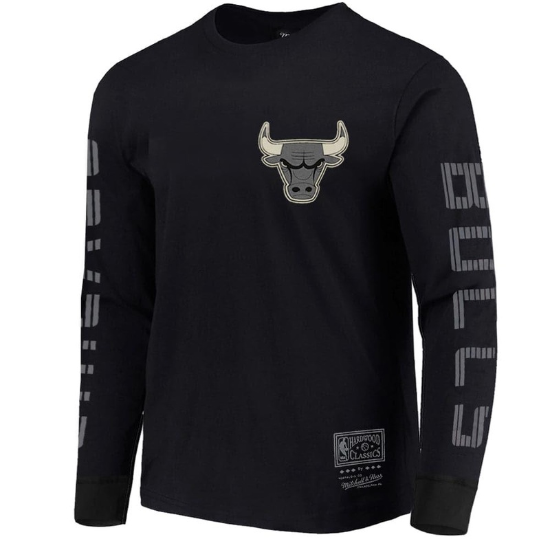 Chicago Bulls Mitchell & Ness NBA Tonal Outline Heavyweight Long Sleeve T-Shirt – Black