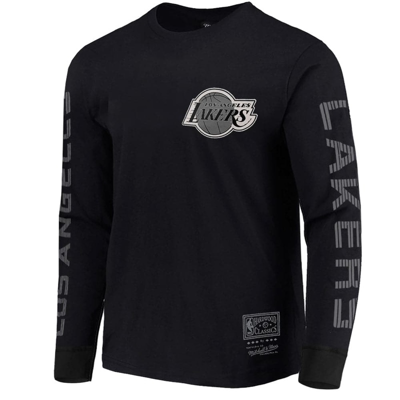 Los Angeles Lakers Mitchell & Ness NBA Tonal Outline Heavyweight Long Sleeve T-Shirt – Black