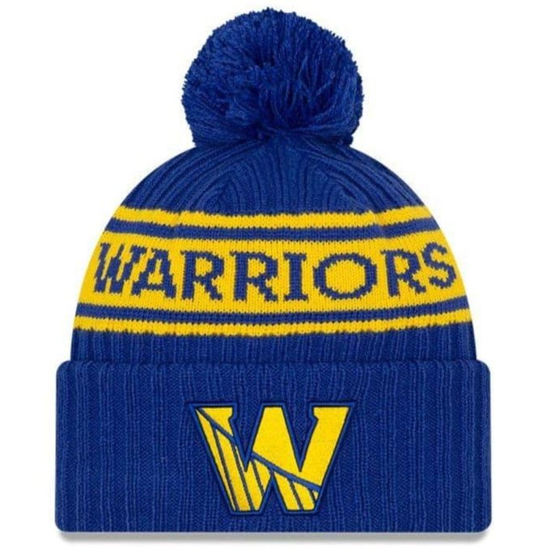 Golden State Warriors New Era NBA 2021 Draft Pom Knit Beanie – Blue