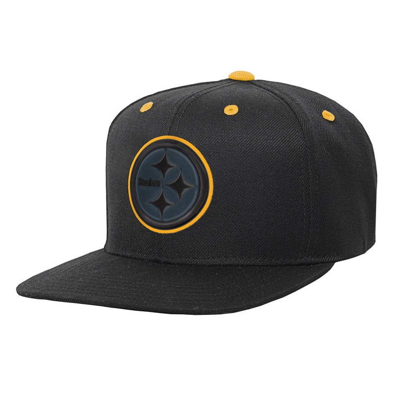 NFL Pittsburgh Steelers Youth Outerstuff Team Color Pop Flatbrim Adjustable Snapback Hat – Black