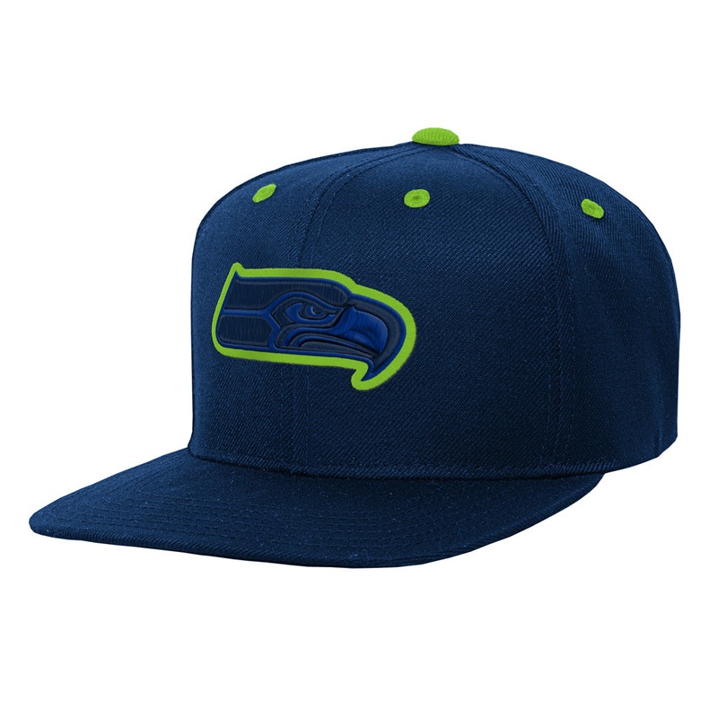 NFL Seattle Seahawks Youth Outerstuff Team Color Pop Flatbrim Adjustable Snapback Hat – Navy