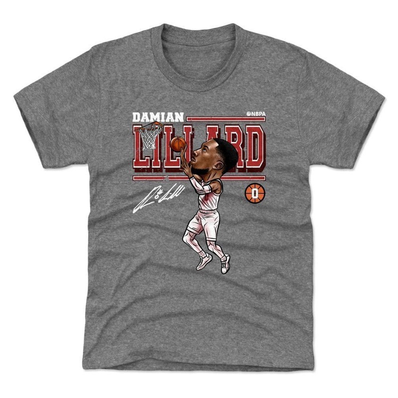 Youths Damian Lillard Portland Trail Blazers 500 Level NBA Cartoon T-Shirt – Gray