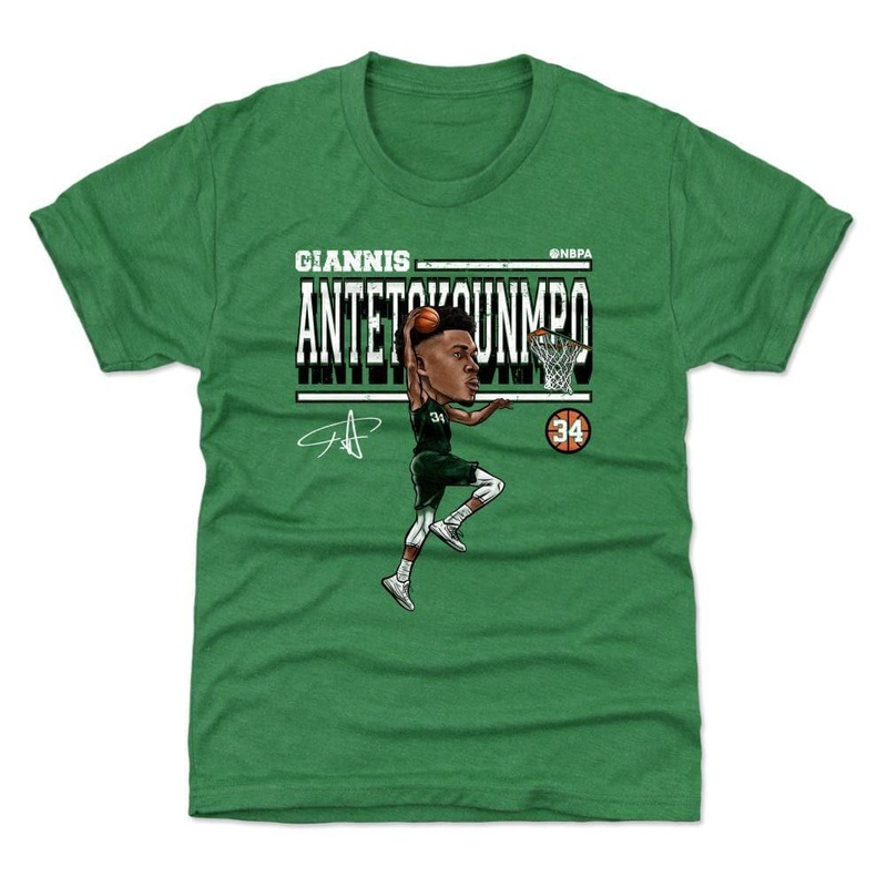 Youths Giannis Antetokounmpo Milwaukee Bucks 500 Level NBA Cartoon T-Shirt – Green