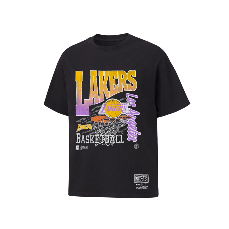 Los Angeles Lakers Mitchell & Ness NBA Basketed Vintage T-Shirt – Overdyed Black