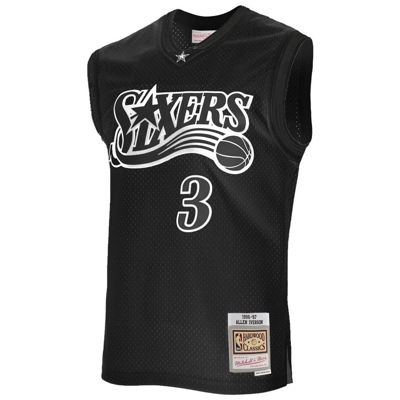 Allen Iverson Philadelphia 76ers Mitchell & Ness NBA White Logo Swingman Jersey – Black
