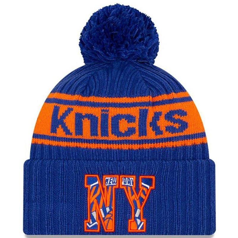 New York Knicks New Era NBA 2021 Draft Pom Knit Beanie – Blue