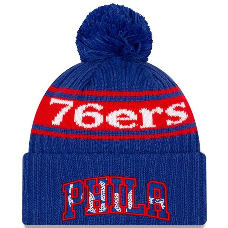 Philadelphia 76ers New Era NBA 2021 Draft Pom Knit Beanie – Blue