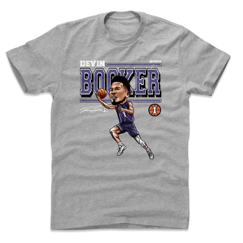 Devin Booker Phoenix Suns 500 Level NBA Cartoon T-Shirt – Grey