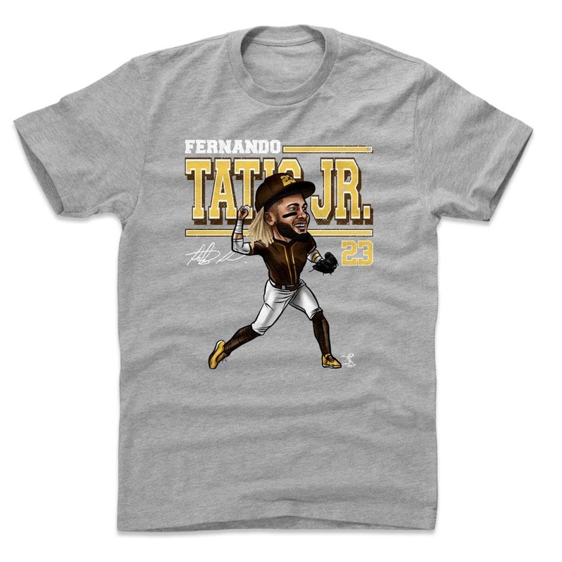 Fernando Tatis Jr San Diego Padres 500 Level MLB Cartoon T-Shirt – Grey