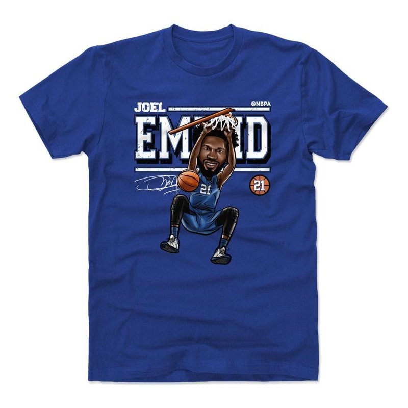 Joel Embiid Philadelphia 76ers 500 Level NBA Cartoon T-Shirt – Blue