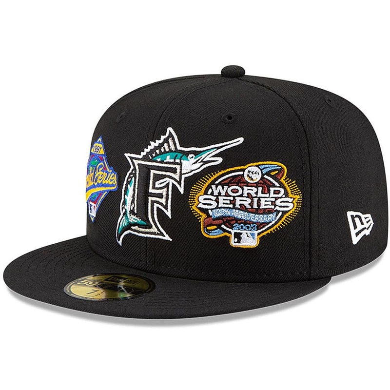 Miami Marlins New Era MLB Champions Patch 59FIFTY Fitted Hat – Black