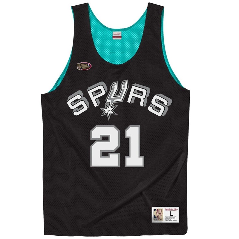 Tim Duncan San Antonio Spurs Mitchell & Ness NBA Reversible Mesh Tank – Black/Teal