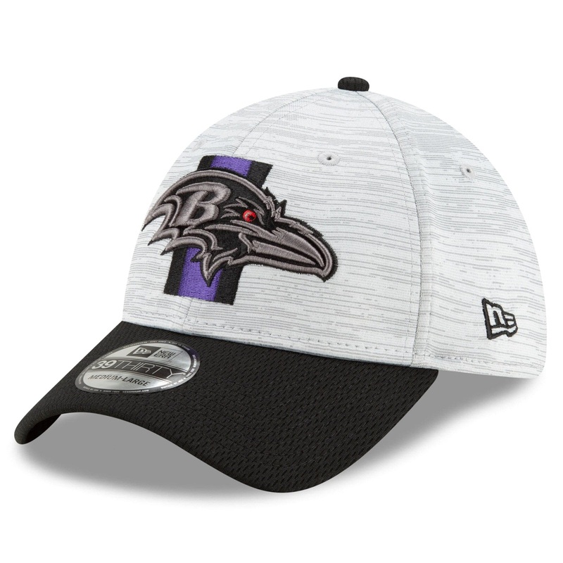 Baltimore Ravens New Era NFL 2021 Training Camp 39THIRTY Flex Fit Curve Hat – Grey