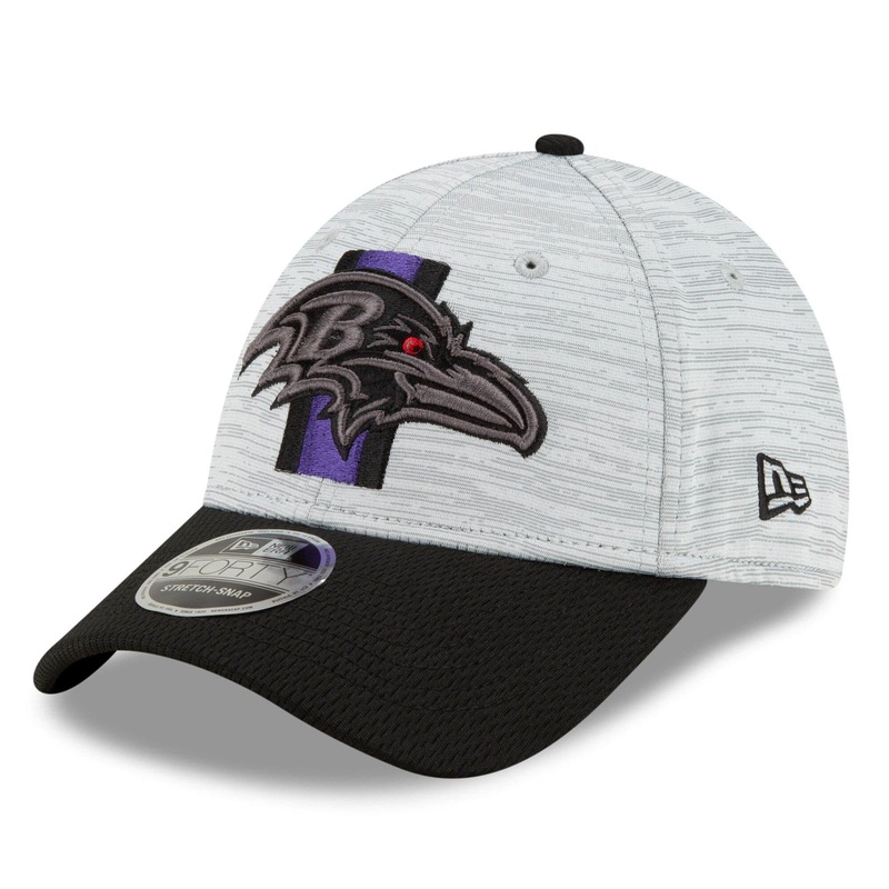 Baltimore Ravens New Era NFL 2021 Training Camp 9FORTY Curve Stretch Snapback Hat – Grey