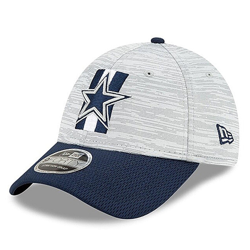 Dallas Cowboys New Era NFL 2021 Training Camp 9FORTY Curve Stretch Snapback Hat – Grey