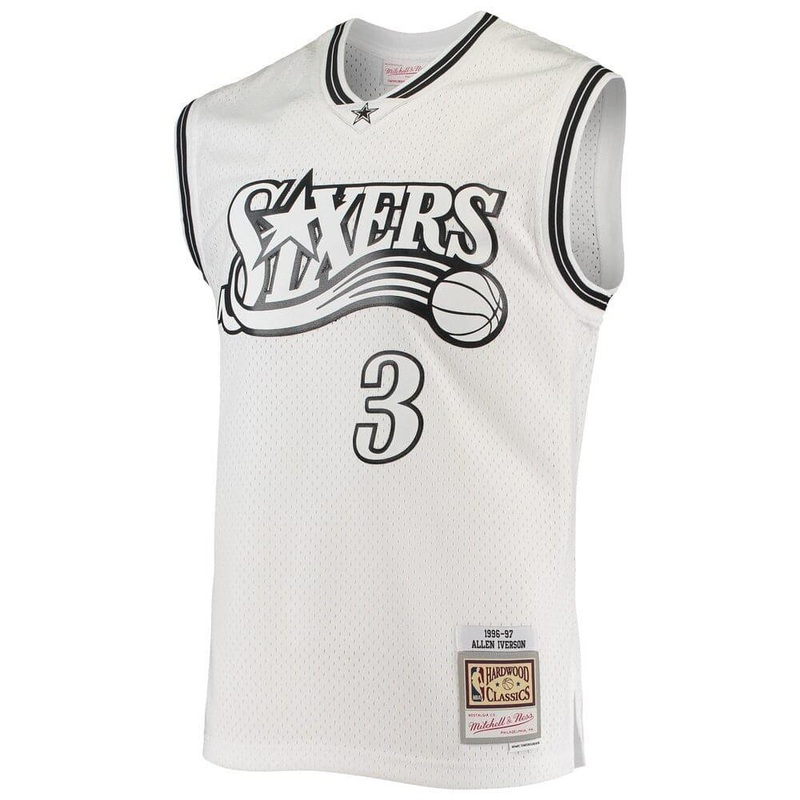 Allen Iverson Philadelphia 76ers Mitchell & Ness NBA Black & White Swingman Jersey – White