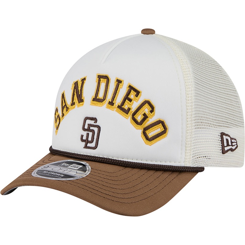 MLB San Diego Padres New Era Arch Logo 9FORTY M-Crown Snapback Trucker Hat – Chrome