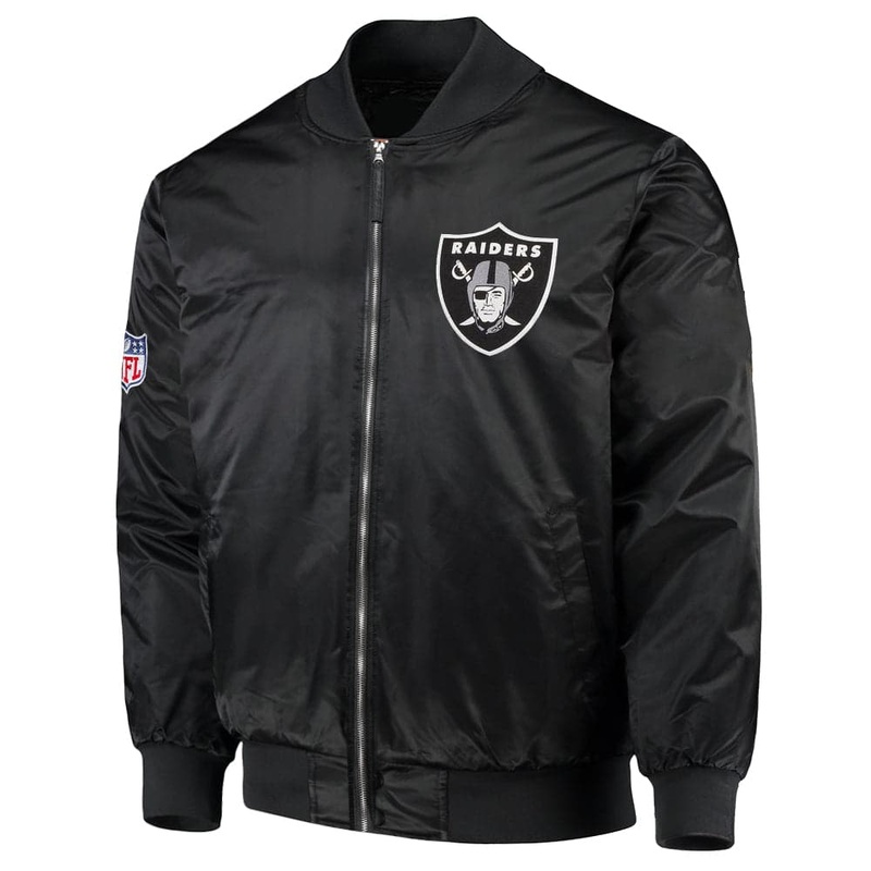Las Vegas Raiders Majestic NFL Team Nylon Zip Bomber Jacket- Black