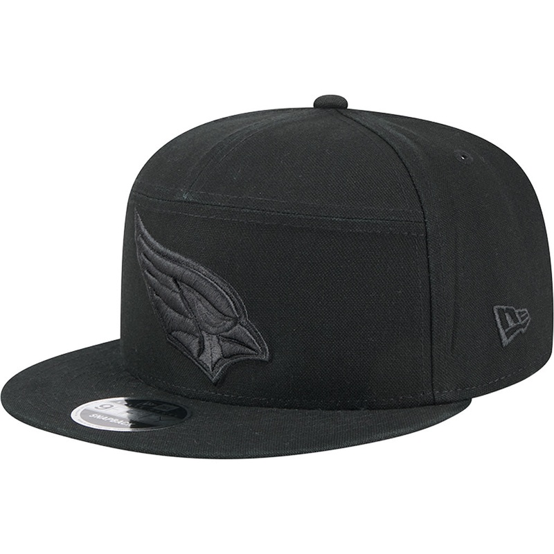 NFL Arizona Cardinals New Era Black on Black Cotton Canvas 9FIFTY Split Panel Snapback Hat – Black