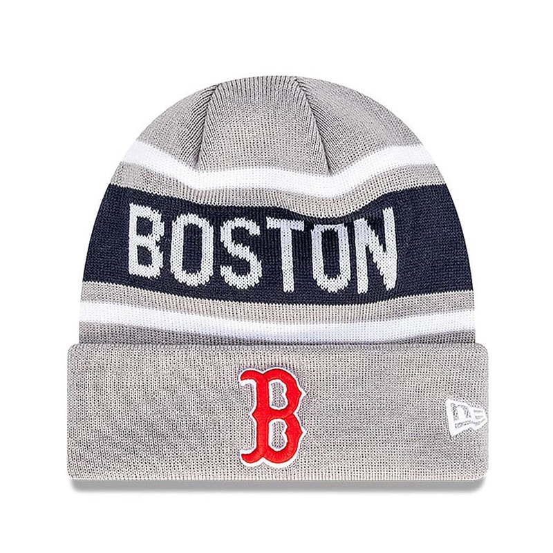 Youths Boston Red Sox New Era MLB Team Outline Thin Knit Beanie – Grey