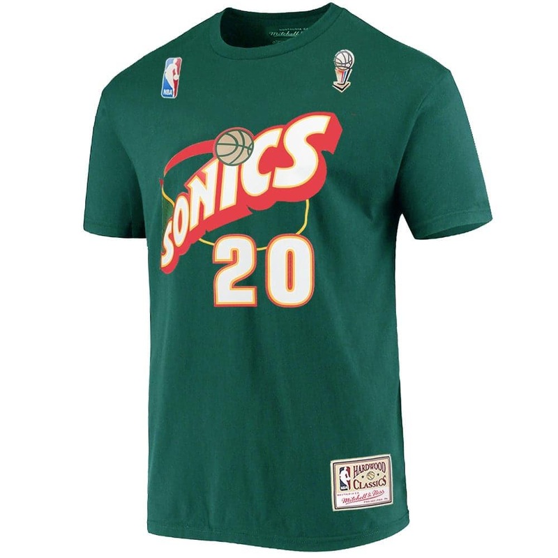 Gary Payton Seattle Supersonics Mitchell & Ness NBA HWC Name Number T-Shirt – Green