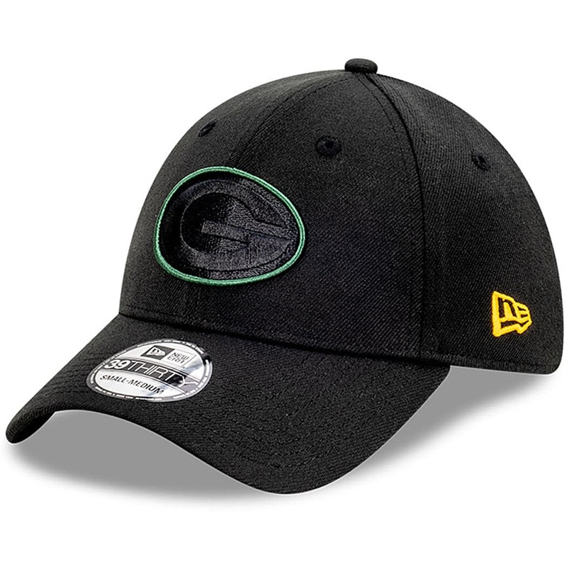 Green Bay Packers New Era NFL Pop Outline 39THIRTY Flex Fiit Curve Hat – Black