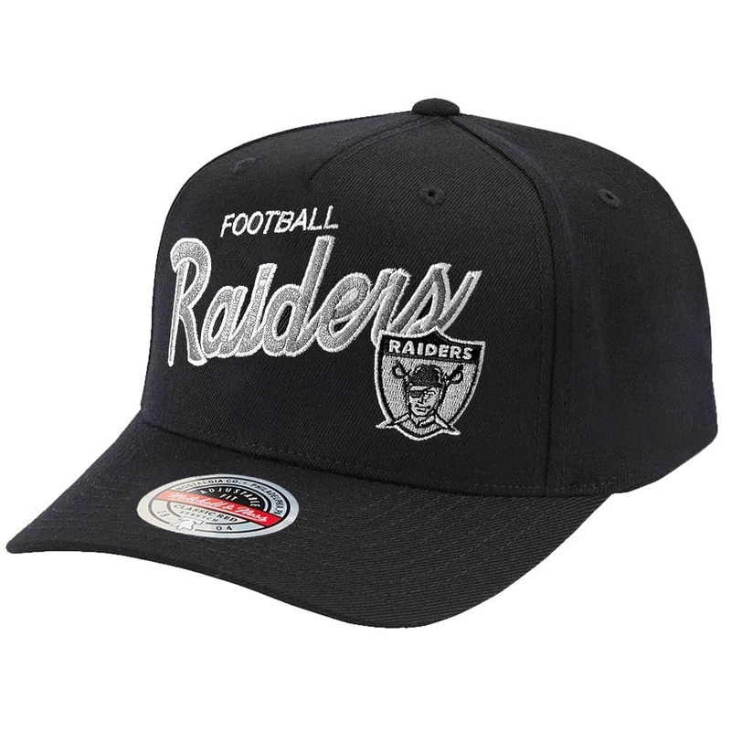 Las Vegas Raiders Mitchell & Ness NFL Logo Script Classic Red Snapback Hat – Black