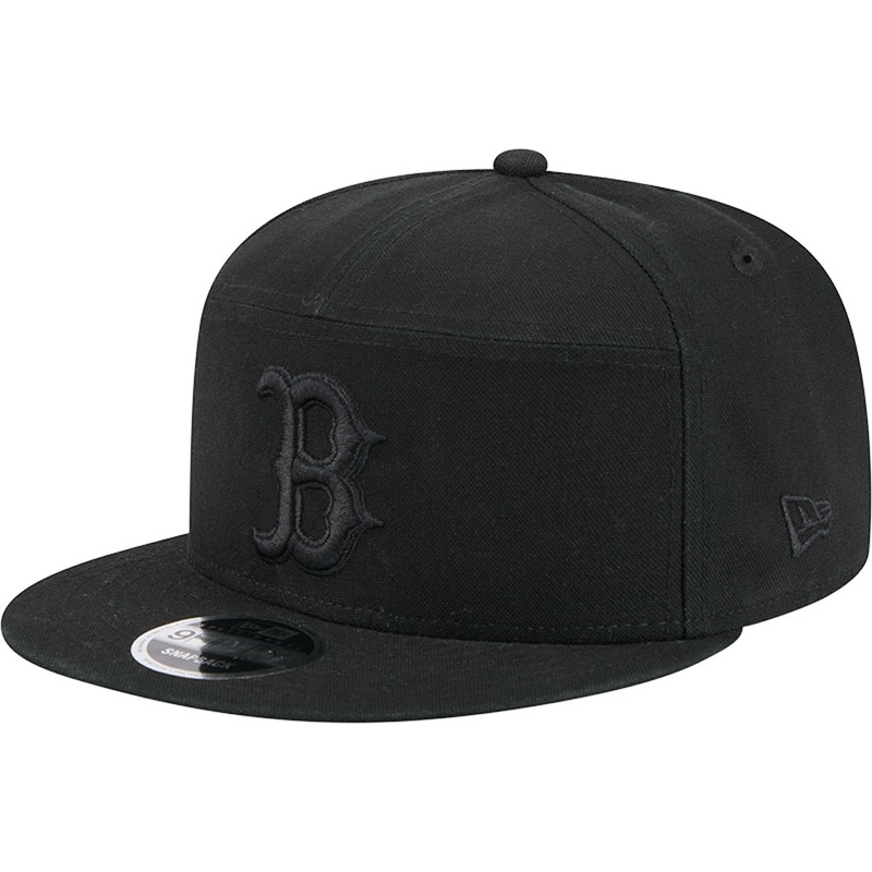 MLB Boston Red Sox New Era Black on Black Cotton Canvas 9FIFTY Split Panel Snapback Hat – Black