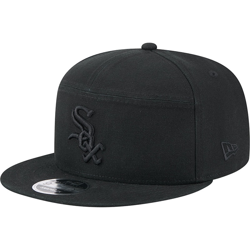 MLB Chicago White Sox New Era Black on Black Cotton Canvas 9FIFTY Split Panel Snapback Hat – Black