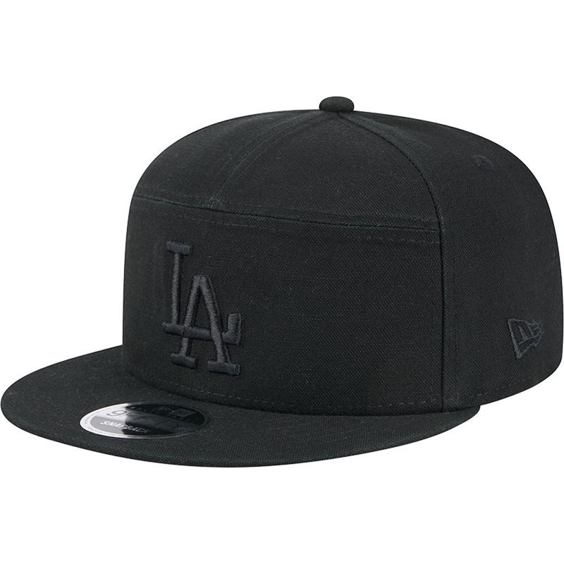 MLB Los Angeles Dodgers New Era Black on Black Cotton Canvas 9FIFTY Split Panel Snapback Hat – Black