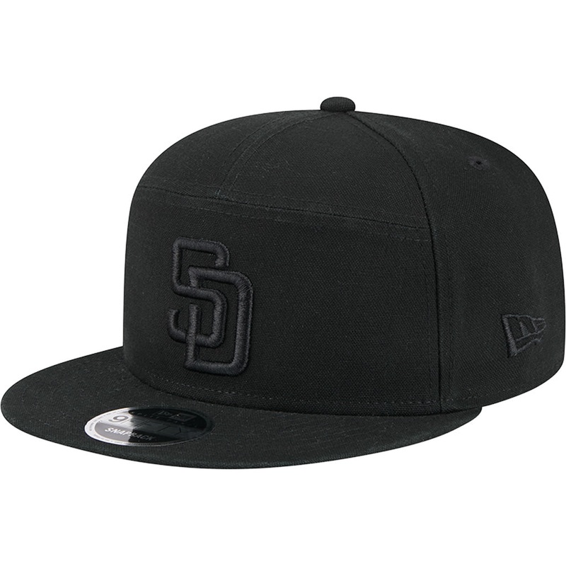 MLB San Diego Padres New Era Black on Black Cotton Canvas 9FIFTY Split Panel Snapback Hat – Black
