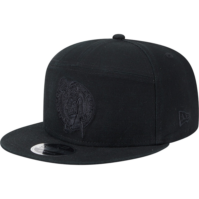 NBA Boston Celtics New Era Black on Black Cotton Canvas 9FIFTY Split Panel Snapback Hat – Black