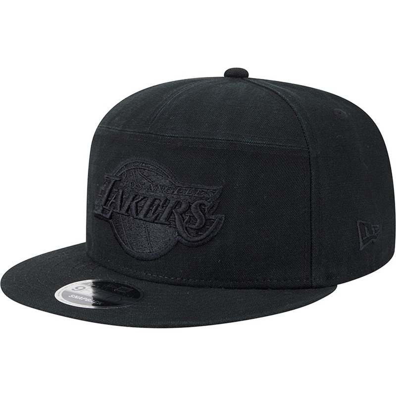 NBA Los Angeles Lakers New Era Black on Black Cotton Canvas 9FIFTY Split Panel Snapback Hat – Black