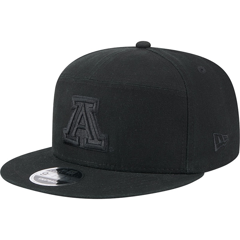 NCAA Arizona Wildcats New Era Black on Black Cotton Canvas 9FIFTY Split Panel Snapback Hat – Black