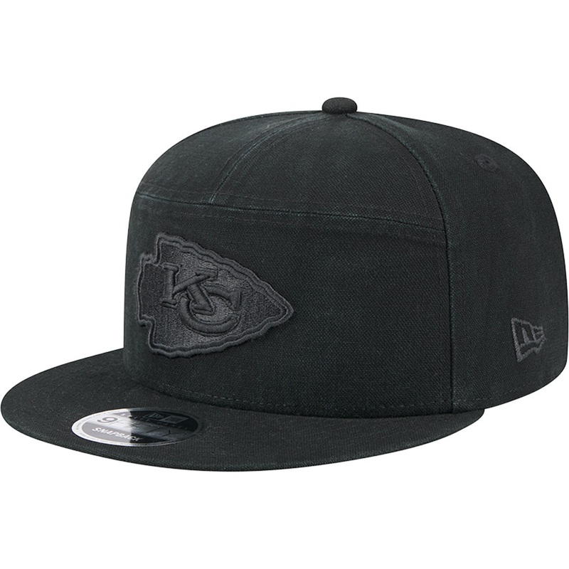 NFL Kansas City Chiefs New Era Black on Black Cotton Canvas 9FIFTY Split Panel Snapback Hat – Black