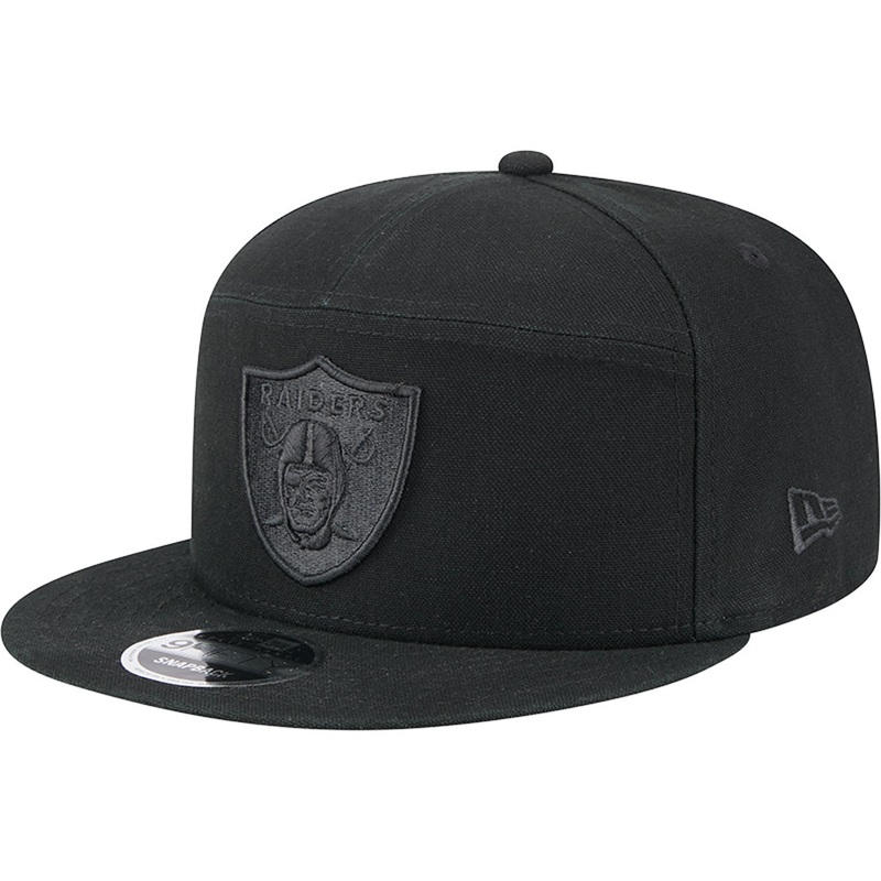 NFL Las Vegas Raiders New Era Black on Black Cotton Canvas 9FIFTY Split Panel Snapback Hat – Black