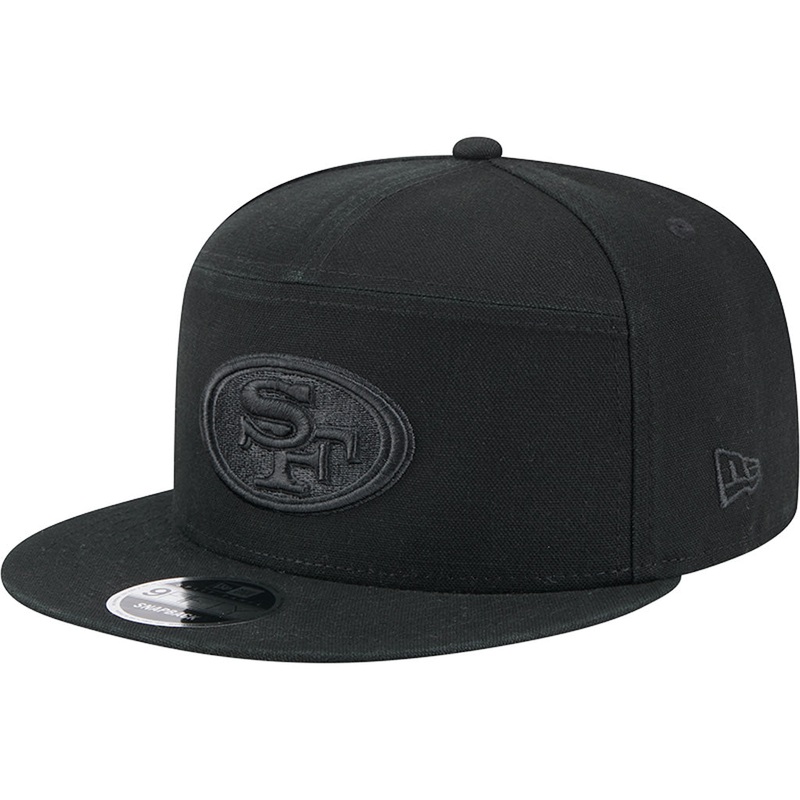 NFL San Francisco 49ers New Era Black on Black Cotton Canvas 9FIFTY Split Panel Snapback Hat – Black