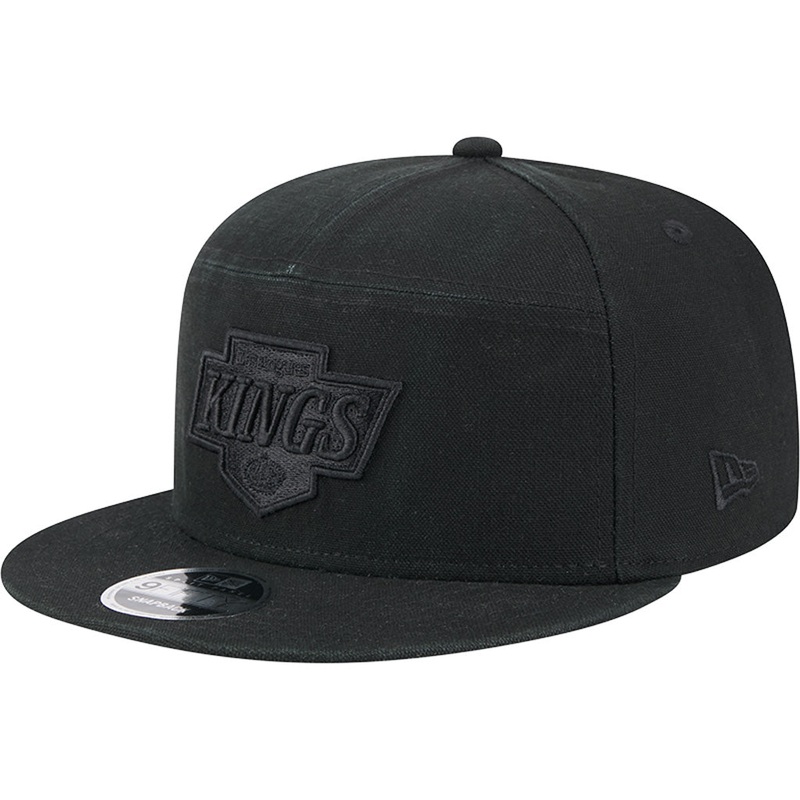 NHL Los Angeles Kings New Era Black on Black Cotton Canvas 9FIFTY Split Panel Snapback Hat – Black