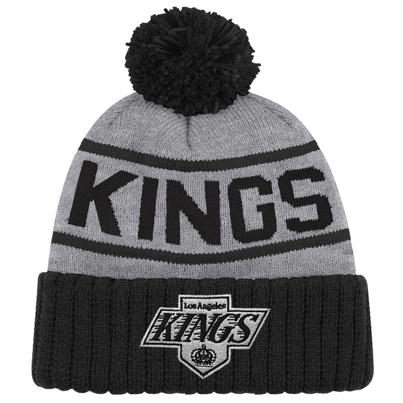 Los Angeles Kings NHL Team Colour Stripe Pom Knit Beanie – Black/Grey