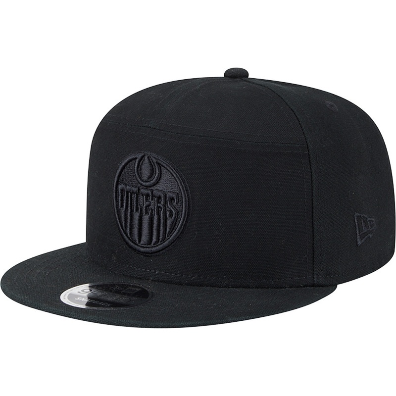 NHL Edmonton Oilers New Era Black on Black Cotton Canvas 9FIFTY Split Panel Snapback Hat – Black