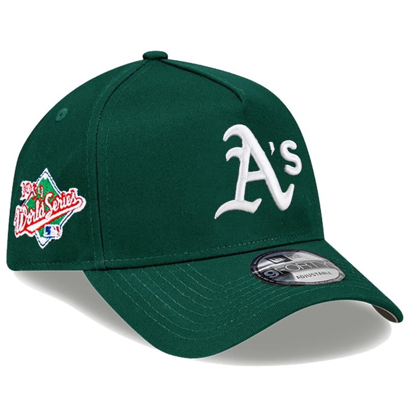 Oakland Athletics New Era MLB 89 World Series Patch 9FORTY A-Frame Curve Snapback Hat – Green