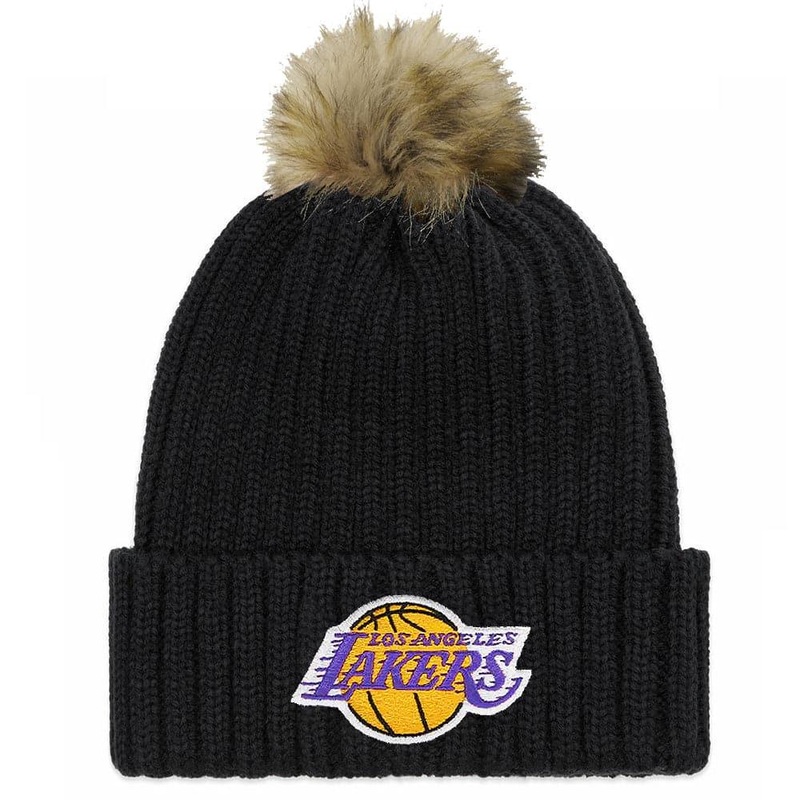 Womens Los Angeles Lakers Mitchell & Ness NBA Baseplate Knit Beanie – Black