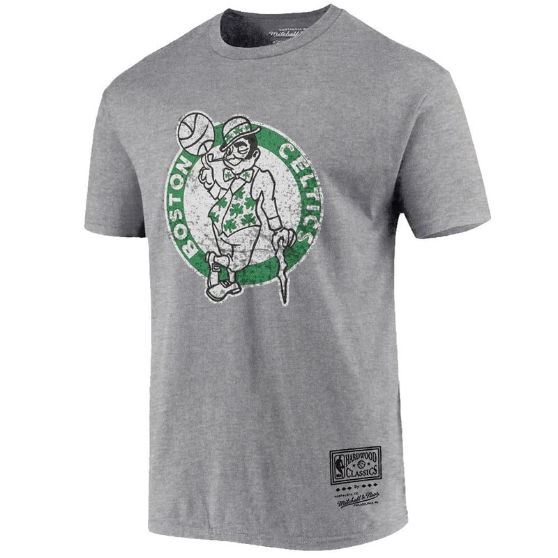 Boston Celtics Mitchell & Ness NBA HWC Distressed Logo T-Shirt – Grey Marle