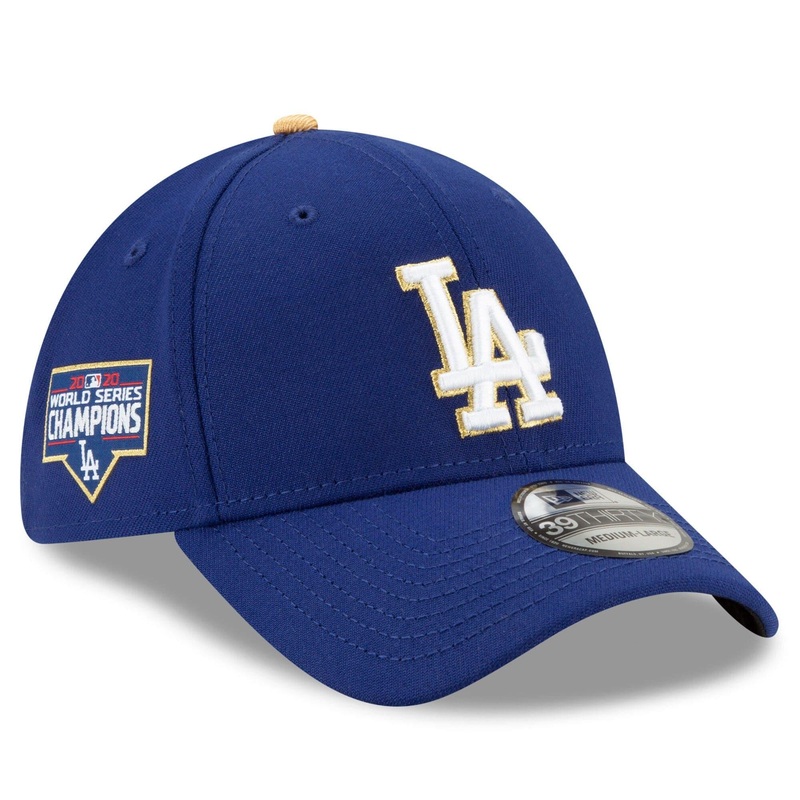Los Angeles Dodgers New Era MLB Gold 2020 Champions 39THIRTY Flex Fit Curve Hat – Blue