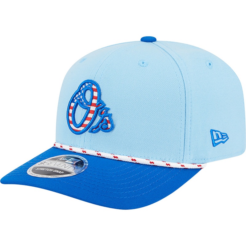 MLB Baltimore Orioles New Era 2025 4th of July 9SEVENTY Stretch-Snapback Hat – Light Blue