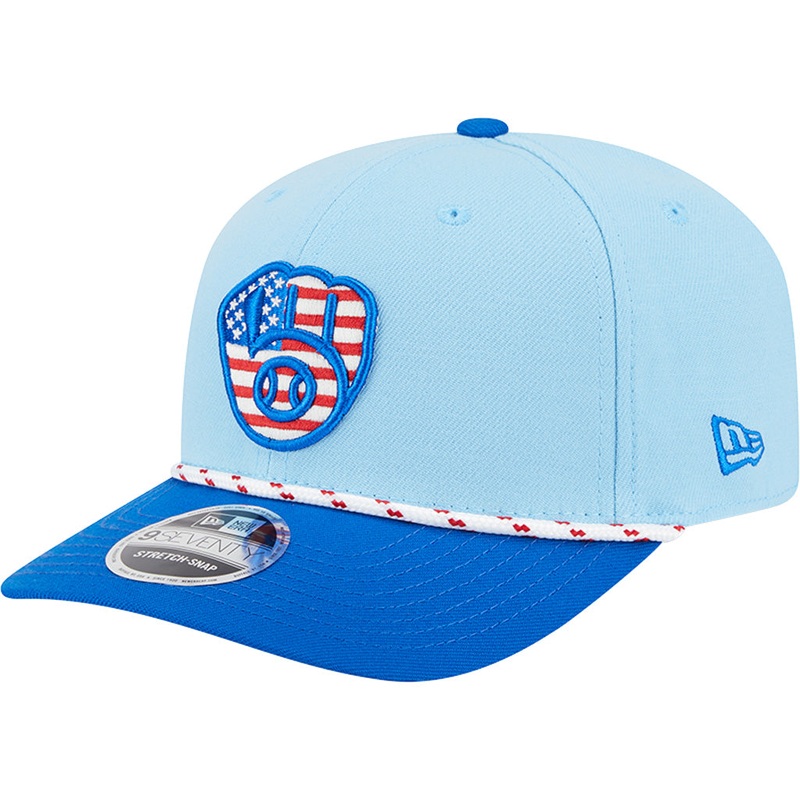 MLB Milwaukee Brewers New Era 2025 4th of July 9SEVENTY Stretch-Snapback Hat – Light Blue