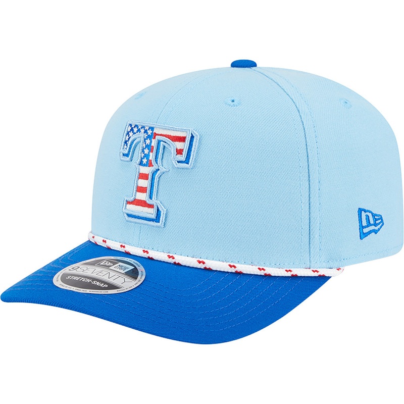 MLB Texas Rangers New Era 2025 4th of July 9SEVENTY Stretch-Snapback Hat – Light Blue