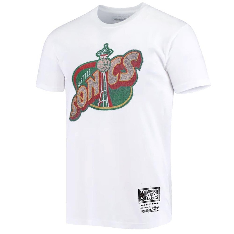 Seattle Supersonics Mitchell & Ness NBA HWC Distressed Logo T-Shirt – White
