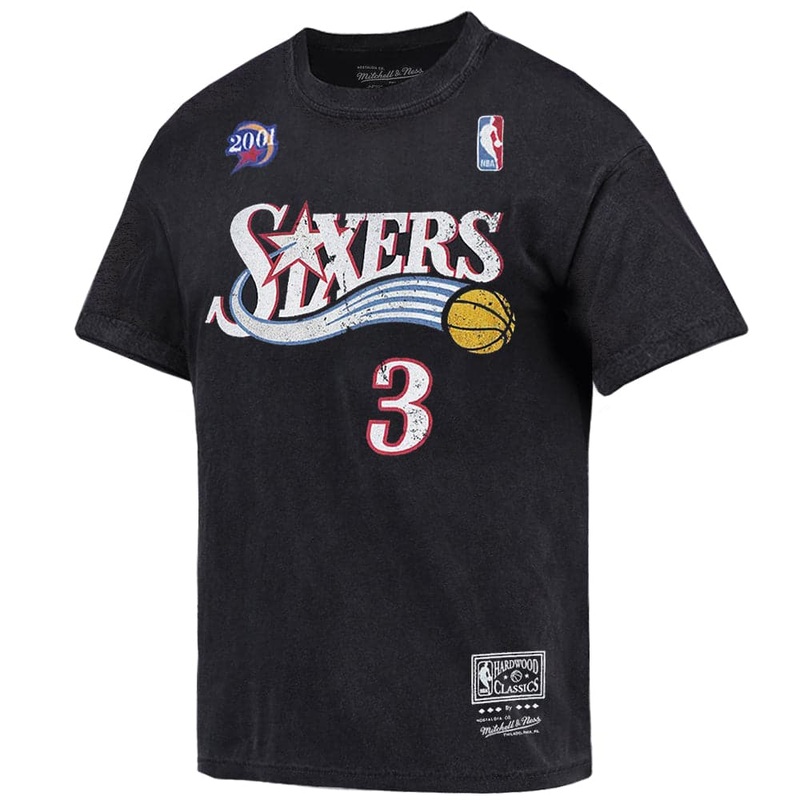 Allen Iverson Philadelphia 76ers Mitchell & Ness NBA HWC Player Vintage Oversized T-Shirt – Faded Black