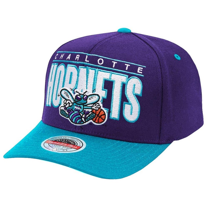 Charlotte Hornets Mitchell & Ness NBA Billboard Classic Red Curve Snapback Hat – Purple